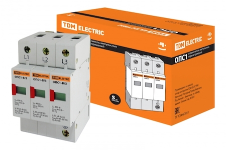 TDM ELECTRIC SQ0201-0003 Разрядник ОПС1-B 3Р In=30kA Un=400B Im=60kA TDM